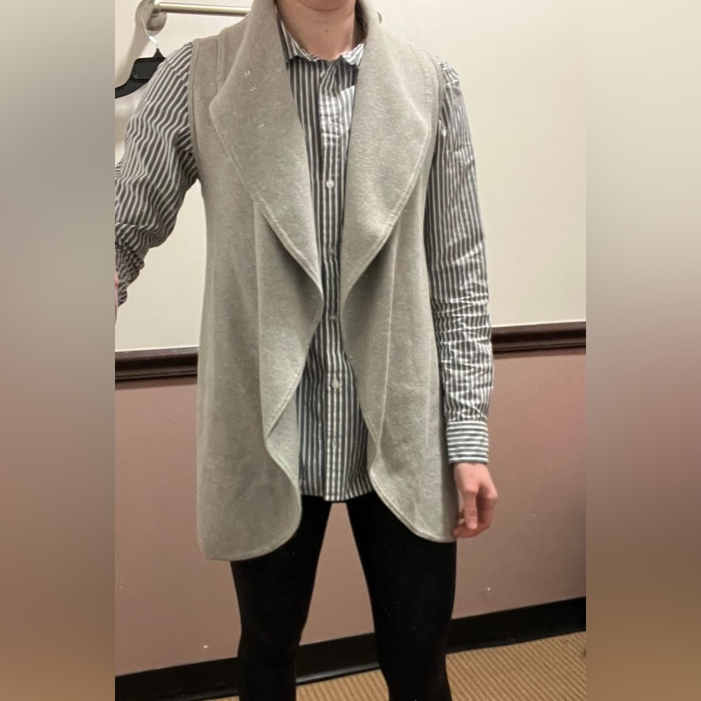 Ann Taylor Long Sweater Open Vest Drapey - Light Gray  size X-SMALL